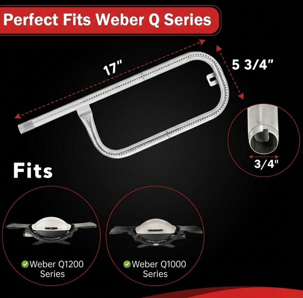 Weber Q1 Series, Q100–Q1200 304 Stainless Steel Burner Tube